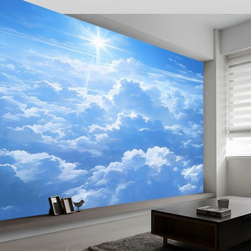 Papier peint photo bleu ciel nuages 400 x 280 cm pour salon, chambre à coucher, bureau, chambre d'enfant, facile à installer