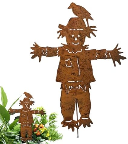 Kuehssn Rusty Iron Garden Stake | Outdoor Scarecrow Lawn Sculpture | Garden Art For Gardens | Art Metal Yard Ground Stakes Decoration For Fence Ornament
