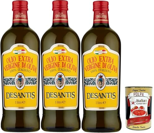 Italian Gourmet Bundle Olivenöl Extra Vergine 3x 1L + Italian Gourmet Polpa Gratis – Italienisches natives Olivenöl extra für Salat, Pasta, Pizza, Bruschetta, Gemüse, Antipasti, Marinaden, mediterrane
