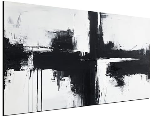 DARO Design® Bild auf Leinwand Groß 84x56 cm XXL Schlafzimmer Bilder Badezimmer Wand Deko Wohnzimmer Modern Wanddeko Bilderwand Geschenk Abstrakt Schwarz Weiß Kreuz