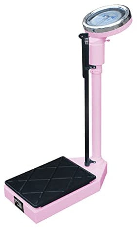 Bilancia pesapersone Bilancia a colonna meccanica/meccanica, bianco, blu, rosa, con asta di altezza regolabile, quadrante sovradimensionato, con misurazioni di facile lettura, capacità di 160 kg (Col