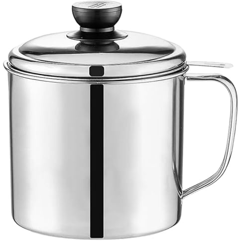 MUCKLILY Pot Filtre Huile Inoxydable Récipient À Graisse Pour Cuisine Grande Capacité Avec Couvercle Et Tamis Fin Pot De De Cuisson Pour Usage Domestique