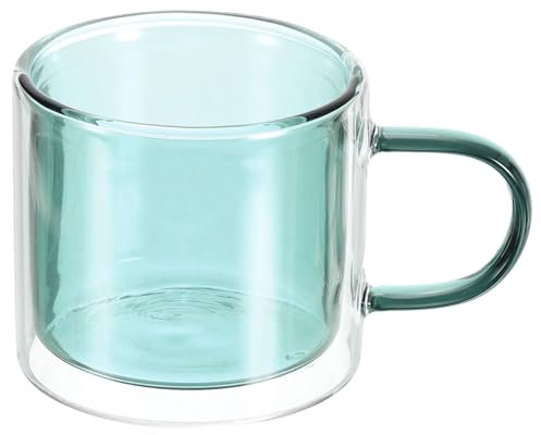 sourcing map 8.4 oz Double Wall Glass Coffee Mugs, Glass Tea Cup with Widened Handles for Espresso Coffee, Cappuccino, Tea Bag, Latte, Hot Cold Beverages, Juice, Green