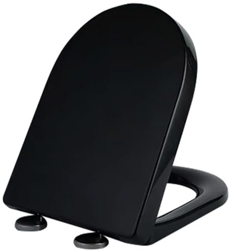 ViQutrg Black U/D Shape Toilet Seat, Soft Close Toilet Seat with Adjustable Hinges, Quick Release Loo Seat, Easy Assemble & Cleaning (L 45.5 × W 36 CM), Plastic