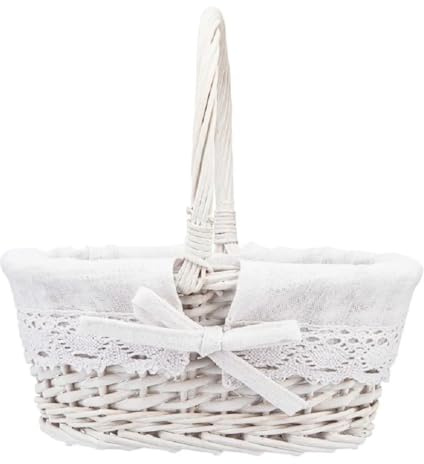 Weiden-Korb mit Stoff Osterkorb aus Weide Oval Weiß Präsentkorb Deko BlumenKorb Ostern BlumenmädchenKorb Geflochtener Geschenk-Korb