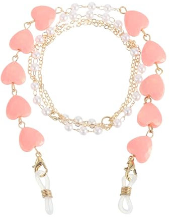 sourcing map Beads Eyeglass Chain, Pearl Glasses Strap Eyewear Retainer Chain Around Neck Sunglass Holder for Girls Women, Deep Pink Heart