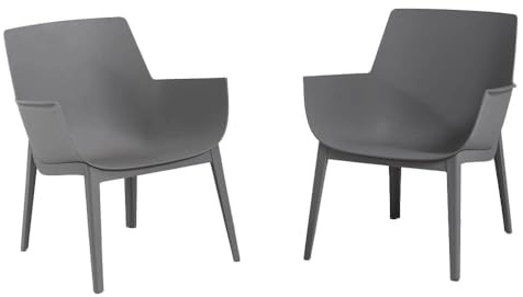 Set mit 2 Gartenstühlen für den Außenbereich aus glasfaserverstärktem Polypropylen, Poolsessel, für Balkon, ergonomisch und designt – Betty (2 Sessel dunkelgrau)