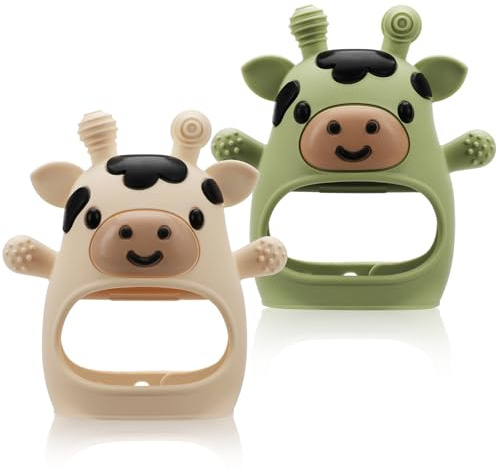 2 Pack Baby Teething Toys for 3-6 6-12 Months, Silicone Hand Teether Mitten