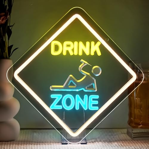 SIGNSHIP Drink Zone Neon Led,Luces Neon De Copas,Letrero Led Decoración De Pared Para Bares,Coctelerías,Tabernas,Discotecas,Salas De Estar,Fiestas,Regalos