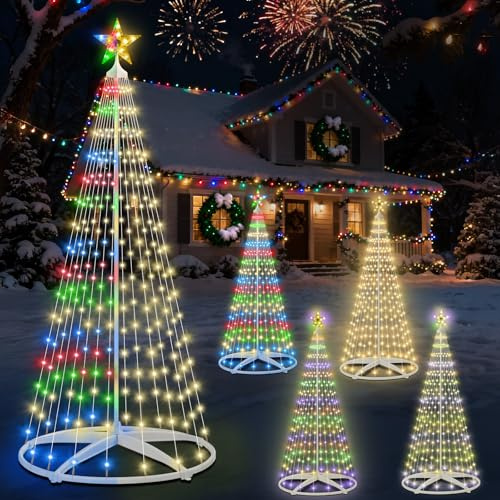 Weihnachtsbaum Metall Groß Kegelform,Mehrfarbig&Warmweiß Weihnachtsbaum Außen mit 11 Modi Fernbedienung & Timer, IP65 Wasserdichter Beleuchteter Baum Innen und Outdoor Weihnachtsdekoration 252LED