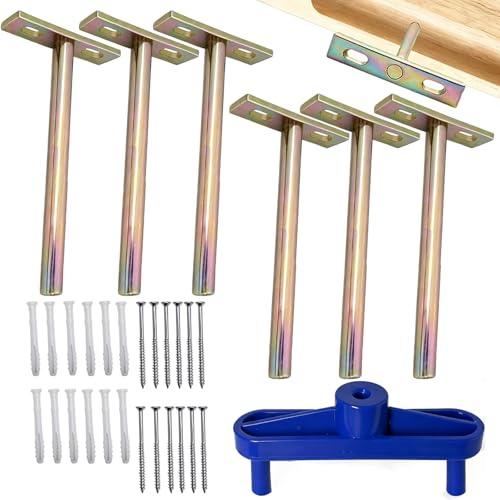 SESIDE 6 Stück Unsichtbare Schwebende Regalhalterungen,unsichtbare Küchenregalhalterung, Länge 12,5 cm, Φ1cm, Farbverzinkt, 20kg Tragfähigkeit pro Halterpaar, Mittellinien Lokalisator.