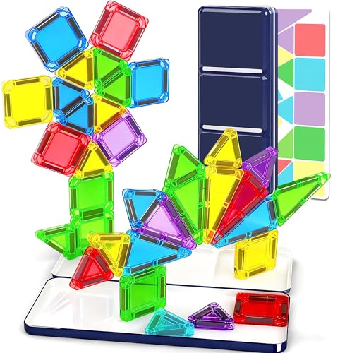 Mini Magnetic Tiles Travel Set with Case 30pcs, Toddler Kids Travel Toys | Portable Magnetic Tiles for 3+ year olds Boys Girls, STEM Magnet Plane Toys, Plane Activities for Kids, Christmas Gift