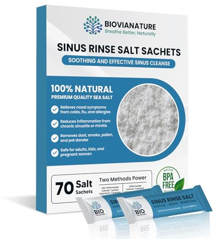 Sinus Rinse Salt Sachets, 70-Pack Neti Pot Refills, Natural Nose Rinse for Nasal Irrigation and Sinus Congestion Relief (70 Salt sachets)