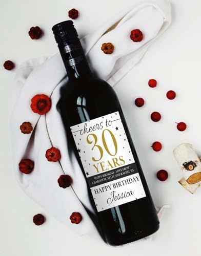 Birthday Gift Personalised Wine Bottle Label Sticker for Her Funny Champagne Customised Name & Message - 30th, 50th, 21st, 70th, 18th, 20th Birthday Idea (30th Birthday)