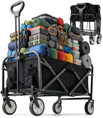Relaxdays Bollerwagen, faltbar, 100 kg, Teleskopgriff, Oxford-Gewebe, Transportwagen Einkauf, Camping, Strand, schwarz