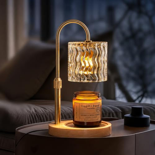 Homelist Candle Warmer Lamp with 2/4/8H Timer & 50W Bulbs*2, Round Gold | Wax Melt Lamp with Height Adjustable, Dimmable, Timer, Safe Flameless Candle Burner, House Warming Gifts New Home for Mum Her