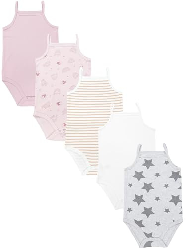 TupTam Body Neonato 5 Pezzi | Body estivi da bambina, set da 5, in 100 % morbido cotone con spalline sottili, leggeri e comodi per le giornate calde