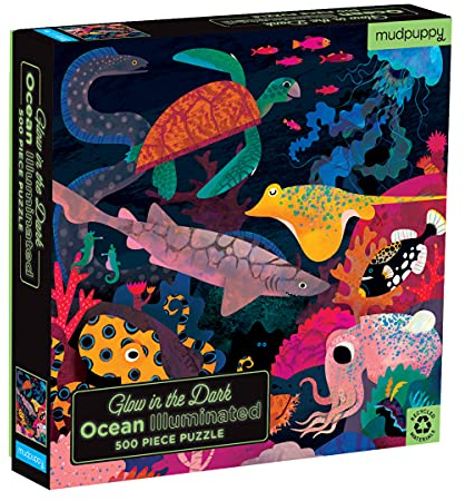 Mudpuppy 735360758 Ocean Illuminated Fisch, Oktopus, Schildkröte Glow in The Dark Puzzle, Mehrfarbig, 500
