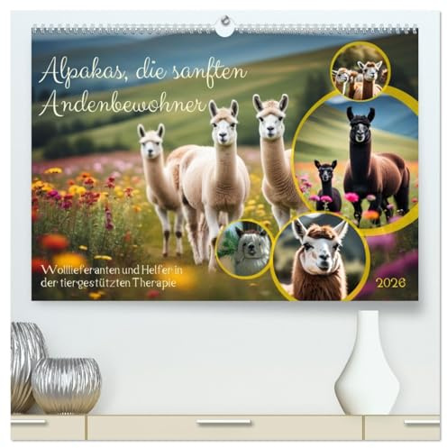 Alpakas, die sanften Andenbewohner (hochwertiger Premium Wandkalender 2026 DIN A2 quer), Kunstdruck in Hochglanz: Wolllieferanten und Helfer in der tiergestützten Therapie (CALVENDO Tiere)