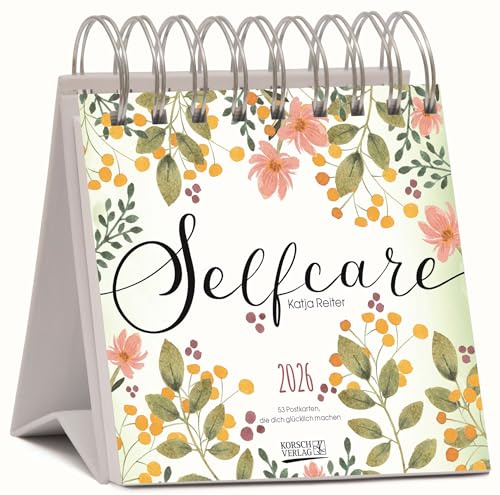 Selfcare 2026: Aufstellbarer Typo-Art Postkartenkalender. Jede Woche ein neuer Spruch. Hochwertiger Wochenkalender für den Schreibtisch