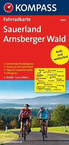 Fahrradkarte Sauerland, Arnsberger Wald : leicht lesbar & detailgenau, Touren vor Ort recherchiert, Tipps für Freizeit & Familie ; GPS-genau: reiß- und wetterfest (KOMPASS Fahrradkarte, Band 3054)