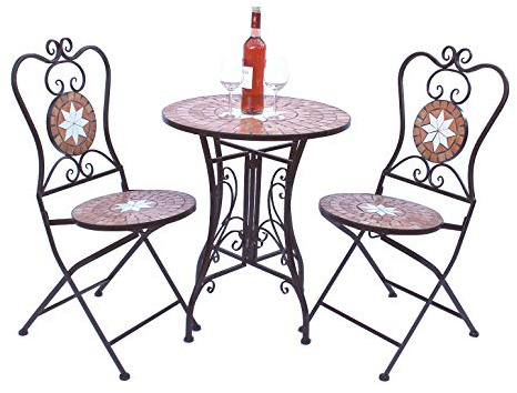 DanDiBo Sitzgruppe Merano 12001-2 Gartentisch + 2 STK. Gartenstuhl aus Metall Mosaik