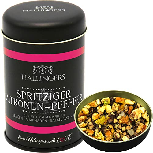 Hallingers Spritziger Zitronen-Pfeffer - Premium Pfeffer für Gemüse, Marinade & Salatdressing (Dose) - Geschenkideen Weihnachten & Geschenke Adventskalender | Neues Zuhause Ruhestand Genesung