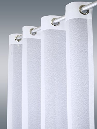 Langstore Sophie in weiß mit Chrom-Ösen | Edler Ösenschal als Fertigstore halbtransparent | Zeittlose Gardine komplett Sablé | Leichter Vorhang für dezenten Sichtschutz Höhe x Breite 245 x 180 cm