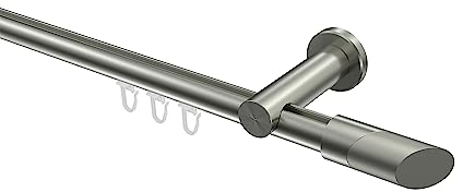INTERDECO Innenlauf-Gardinenstange 20 mm, moderne Innenlaufstange aus Metall, Edelstahl-Optik, zur Wandmontage, Typ 10213411, 100 cm
