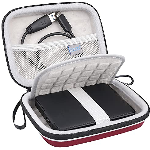 Lacdo Externe Festplattentasche Schutz Hülle für Seagate Game Drive PS4, Seagate Expansion, Seagate Portable Drive, WD Elements My Passport 2,5 HDD 1TB 2TB 3TB 4TB 5TB Stoßfest Tragbar Case, Rot