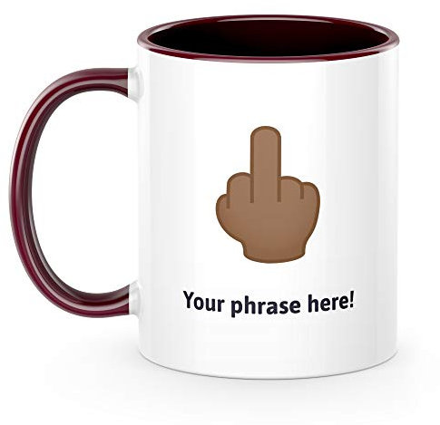Personalised Emoji 11oz Mug Featuring Middle Finger Medium Dark Skin Tone Dark Red