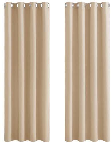 PONY DANCE Thermovorhang gegen Hitze Extra Lange Gardinen und Vorhänge mit Ösen Übergardinen Wohnzimmr 2er Set H 260 x B 140 cm Blackout Curtains for Living Room, Biscotti Beige