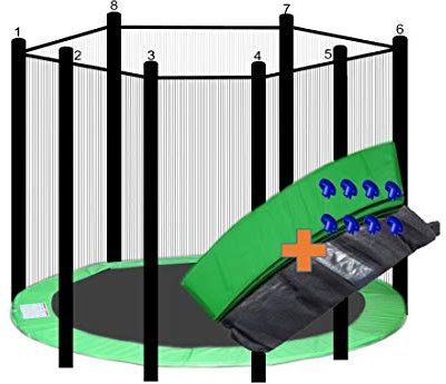 walexo Trampolin Randabdeckung + Sicherheitsnetz für 8 Stangensysteme (427 cm Ø, Hellgrün/Schwarz)