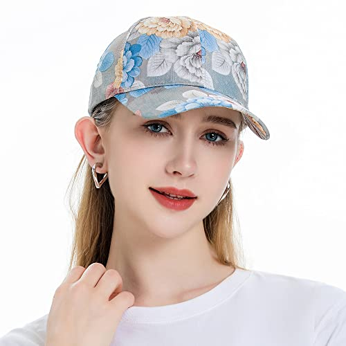 ZLYC Damen Sommer Baseball Cap Mode Blumen Atmungsaktiv Basecap,Gr. Einheitsgröße