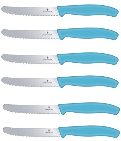 Victorinox | Tafelmesser Swiss Classic | 6 Stück | Karibikblau | extra scharfer Wellenschliff | Swiss Made | ideal auch als Brötchenmesser