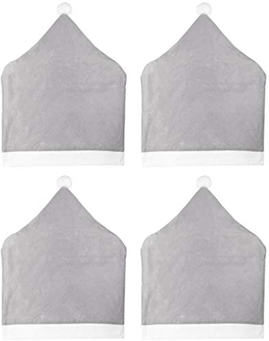 Weihnachts-Stuhlhusse, Grau, hübsche Weihnachtsmann-Mütze, Stuhl-Rücken-Bezug, Dekorationen für Esszimmer, Weihnachtsdekoration (4 Stück/Set) grau