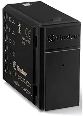 Finder Relè multifunzione connesso Bluetooth YESLY Tipo 13728230B002. 2 contatti. Adatto per controllo luci, tapparelle e tende elettriche. Programmabile tramite App Finder YOU. Colore Antracite