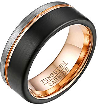 Mabohity Ring Herren Damen Wolframcarbid-Ring 8mm Breit Ehering Mit Gravur Verlobungsring Freundschaftsring Partnerring Paar Hochzeit Band, Schwarz Silber, Größe 75