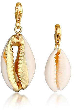 Kauri Muschel Charm Anhänger Set vergoldet 925 Sterling Silber für Damen, Set aus zwei maritimen Kauri Muschel Charms, passend für alle gängigen Charmträger und Bettelarmband, 0405472920