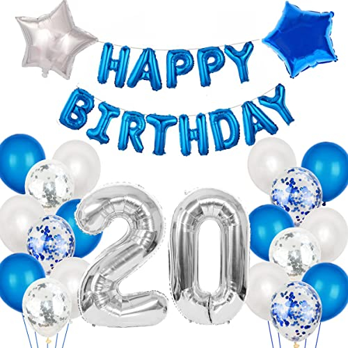 Luftballon 20.Geburtstag Junge blau silber deko Folienballon 20 jahre Geburtstags deko Junge mädchen silber happy Birthday 20th Geburtstagsdeko 20 Ballon 20 jahre Geburtstag mädchen Dekoration (20)