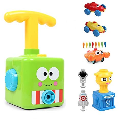 HOWADE Balloon Powered Launch Car,Inflatable balloon car toy pump set, Hand Push Air Power Balloon Racer Vehicle Car Toy for Kids/Toddlers Gift