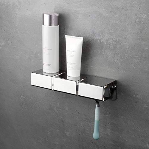 enjoy design Gap Duschablage ohne Bohren aus poliertem Edelstahl I stilvolle Duschablage made in Europe. Praktisches Duschregal mit Rasier- und Zahnbürstenhalter. I Duschregal ohne Bohren (Silber)