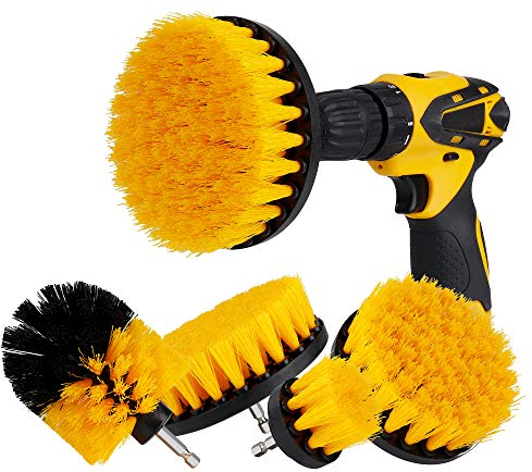 MaoXinTek Bohrbürsten 4 Stück Dauerhaft Bürstenaufsatz Bohrmaschine Set für Reinigen von Bad, Badwanne, Bodenbelag, Marmor, Keramik, Auto Gelb