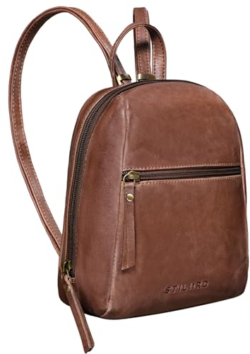 STILORD 'Lia' Mini Rucksack Damen Leder Kleiner Daypack Lederrucksack Vintage Rucksackhandtasche für City Ausgehen Shopping Frauen Tagesrucksack XS Echtleder, Farbe:messina - braun