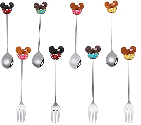 Couverts En Acier Inoxydable CuillÈRe À CafÉ Et À Dessert CuillÈRe À Fruits Pour Enfants Fourchette À Gâteau 5.5 In Mini CuillÈRe À ThÉ, Design Cartoon. (Argent, Mickey)