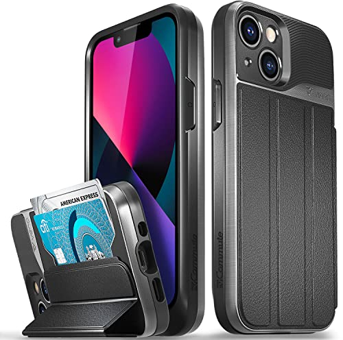 VENA Wallet Case Compatible with Apple iPhone 13 Mini (5.4-inch), vCommute (Military Grade Drop Protection) Flip Leather Cover Card Slot Holder with Kickstand (Space Gray)