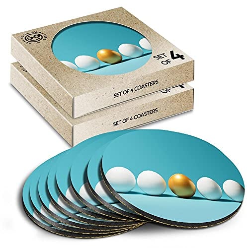 8 x Eco Boxed Cork Coasters - Golden Egg Goose Teal Drink Cup Mug Glass Table Mat #3315
