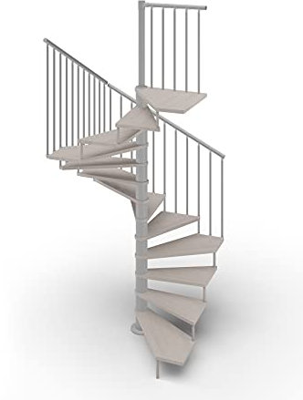 Escalera de caracol de planta cuadrada 120 x 120 cm. Tekla 13 peldaños – Altura entre los pisos 267 – 312 cm (tórtola, acero plateado)