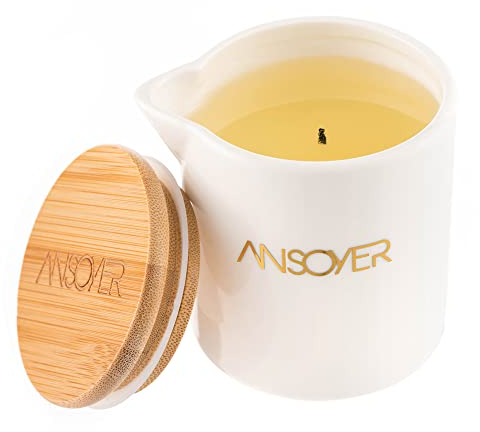 ANSOYER Massagekerze, feuchtigkeitsspendend und nahrhaft für Home SPA (Granatapfel 1, Weiße Keramik)