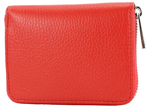 modamoda de P04 Portefeuille pour femme, en cuir véritable, court, style italien, rouge signalisation, Small